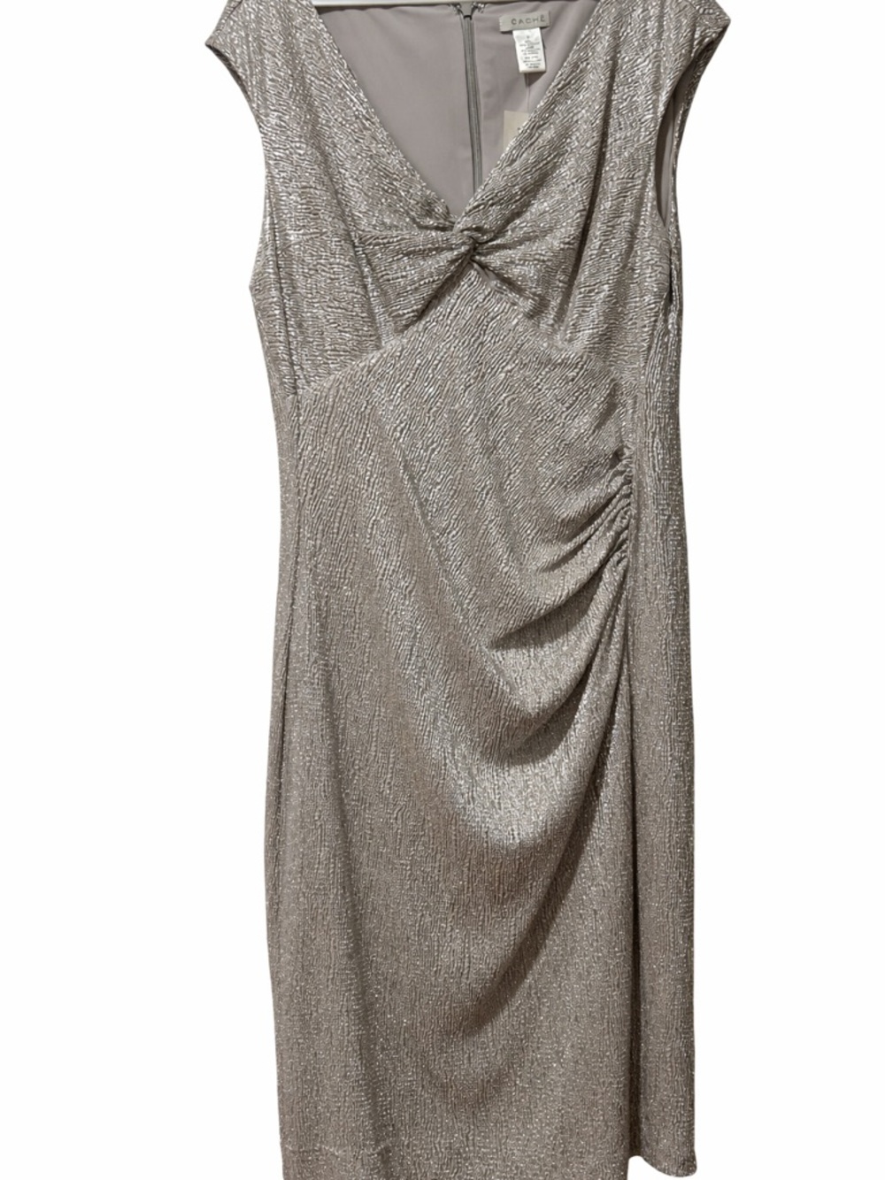 Cache Gold Champagne Ruched Cocktail Dress Sleeveless Twist Front NWT